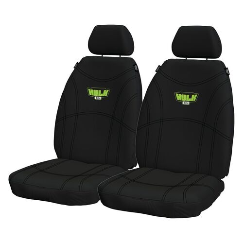 HULK 4X4 Universal Neoprene Front Seat Covers Black/Green Stitch
