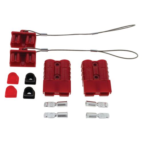 PKT 2 RED 50amp CONNECTOR KIT  W/2x PLASTIC COVERS, 4x CABLE
